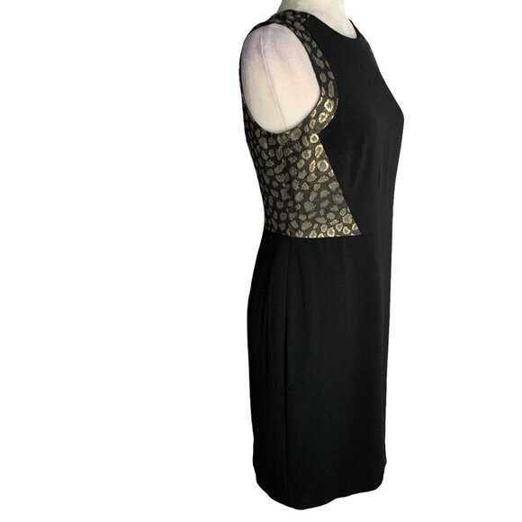 Ann Taylor Sleeveless Sheath Dress 4 Black Metallic Animal Print Zipper Lined - Picture 3 of 7